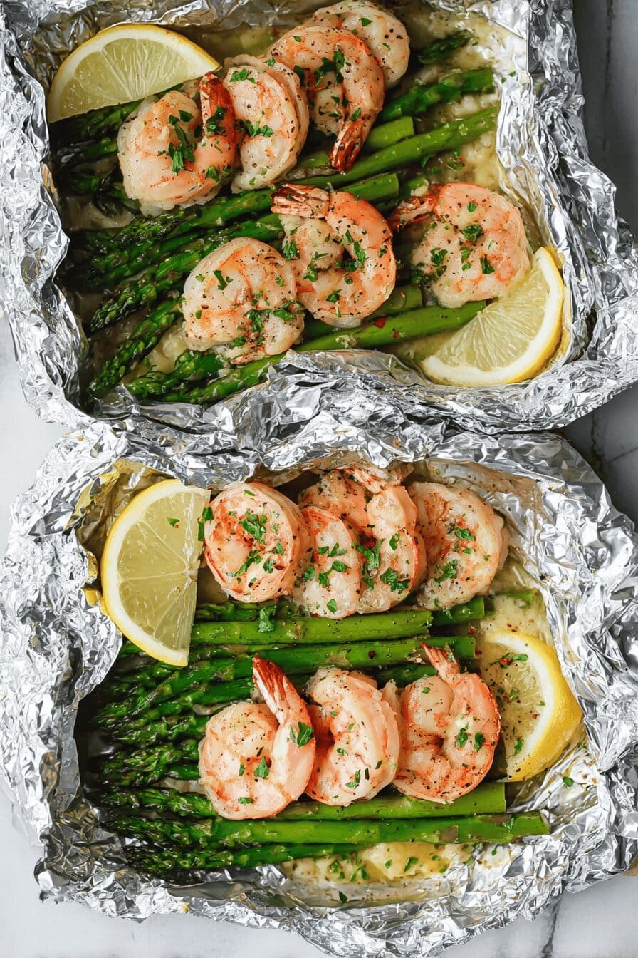 Shrimp And Asparagus Foil Packs