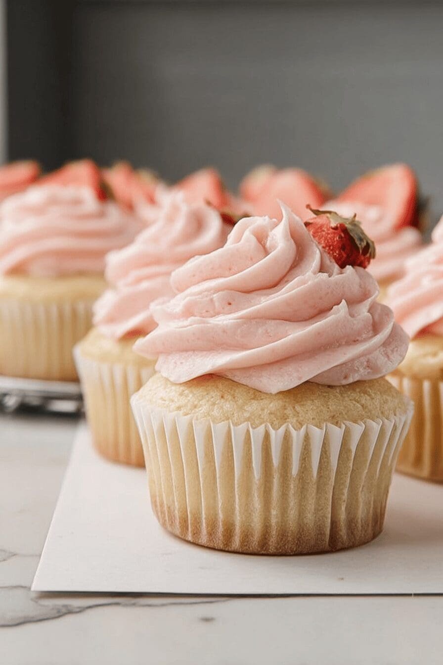 Vanilla Yogurt Cupcakes Strawberry Frosting