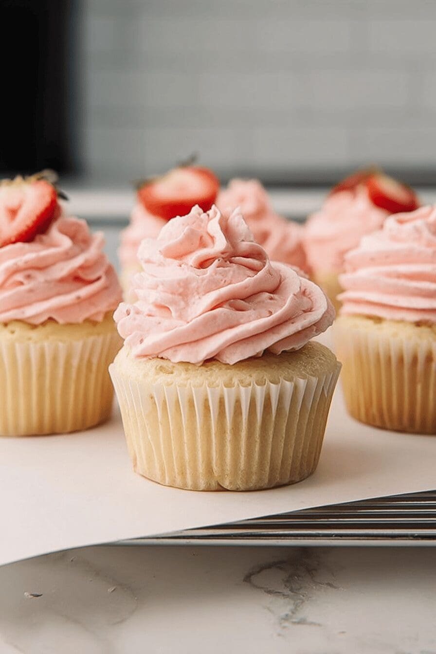 Vanilla Yogurt Cupcakes Strawberry Frosting