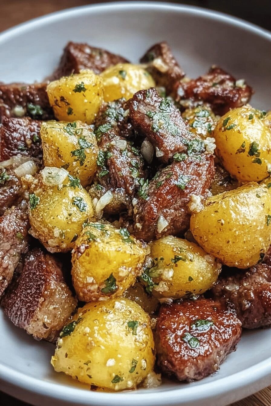 Air Fryer Garlic Steak Potatoes