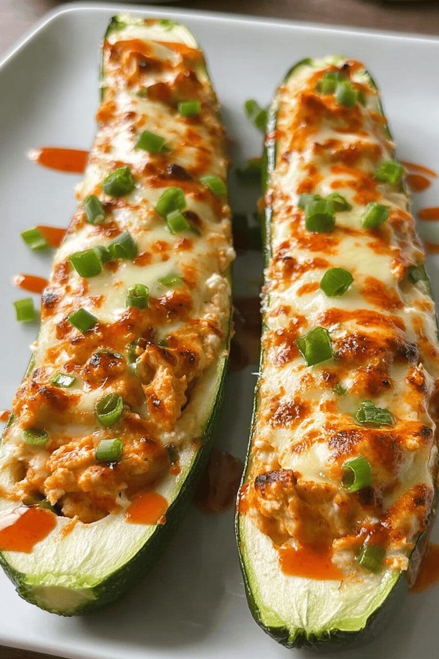 Buffalo Chicken Zucchini Boats