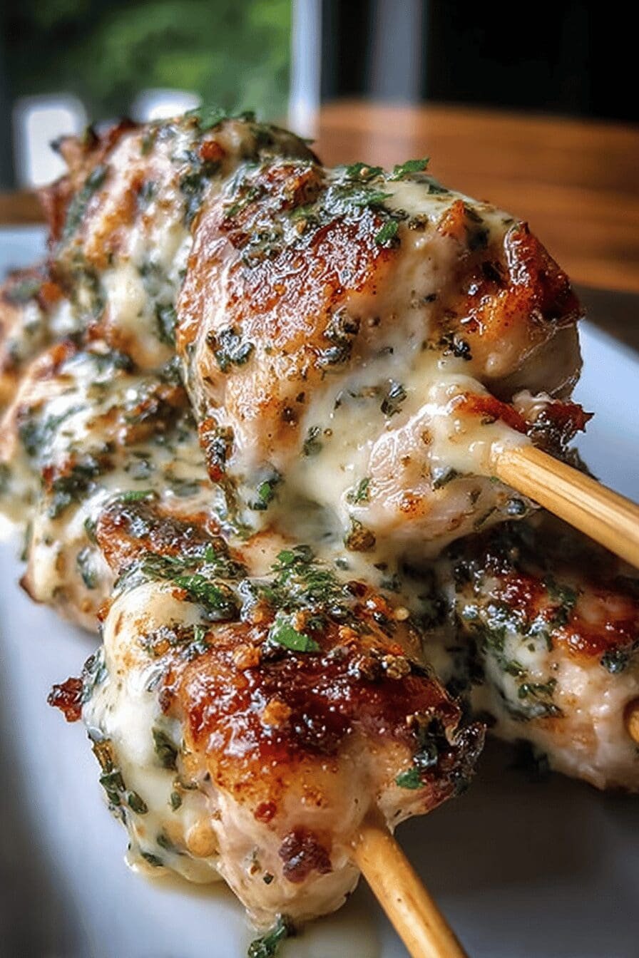 Garlic Mozzarella Chicken Skewers