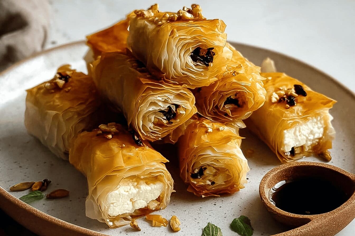 Honey Feta Phyllo Rolls