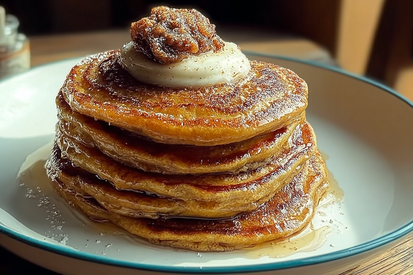 Pumpkin Cinnamon Roll Pancakes