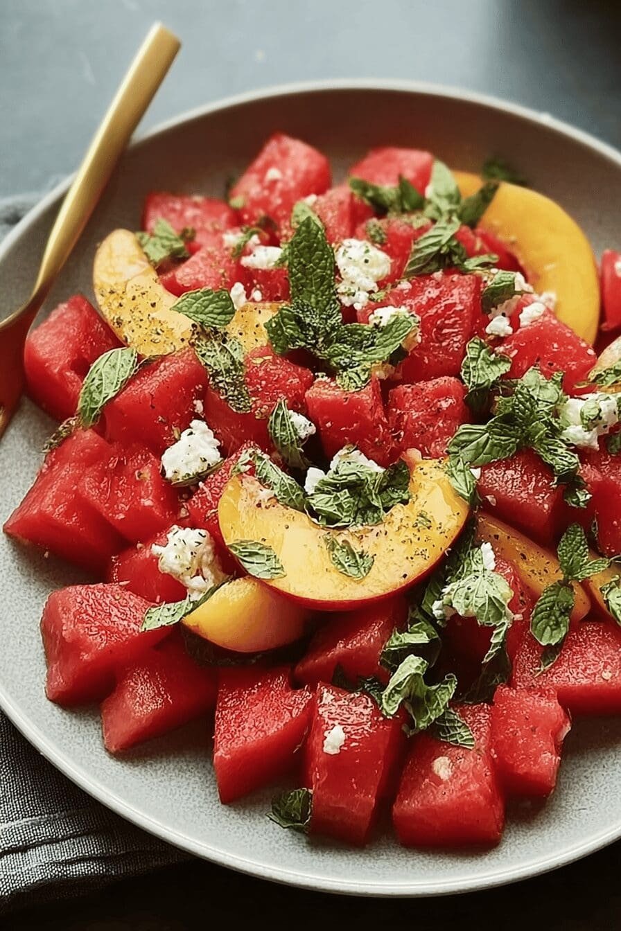Watermelon Peach Basil Salad