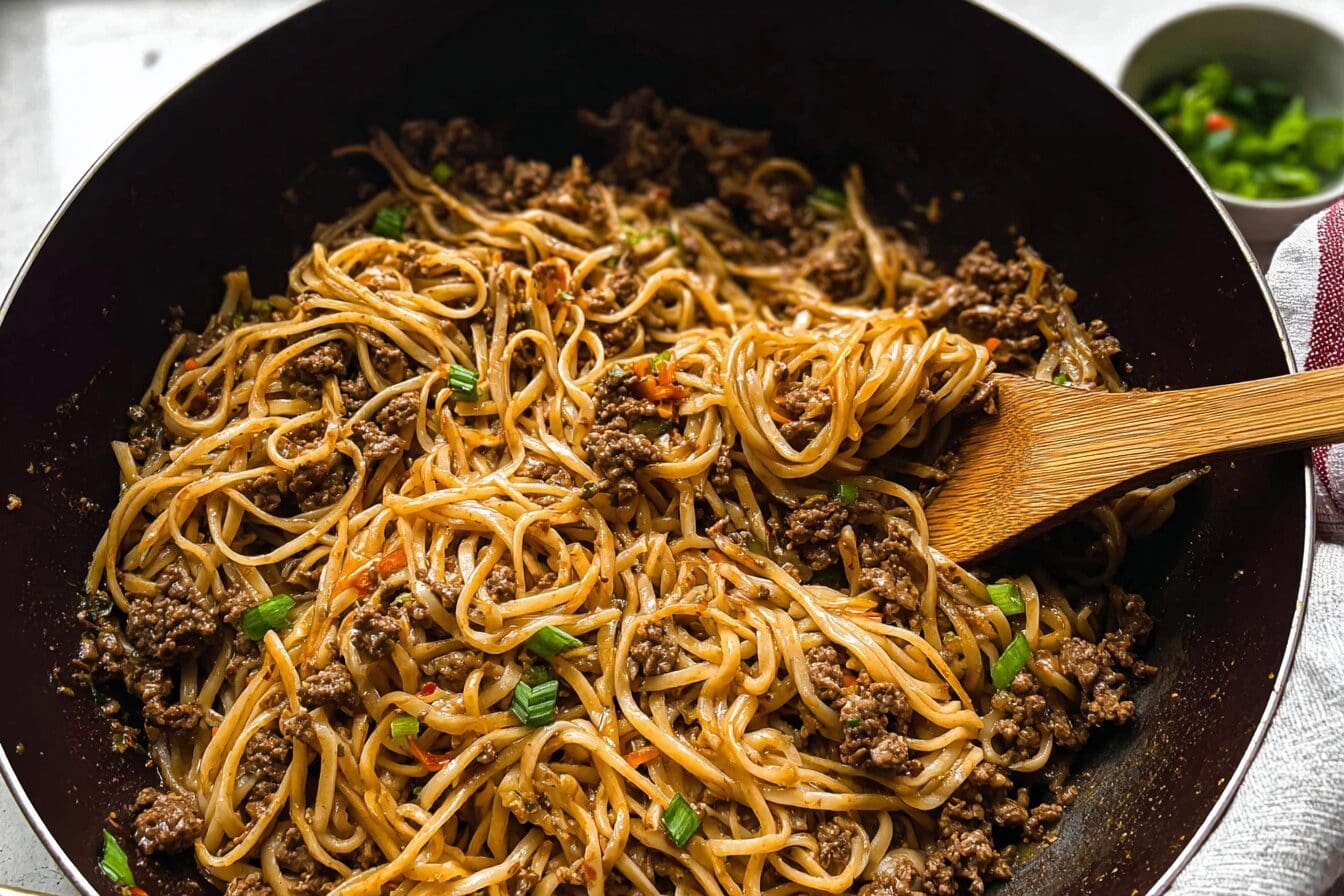 Mongolian Ground Beef And Noodles
