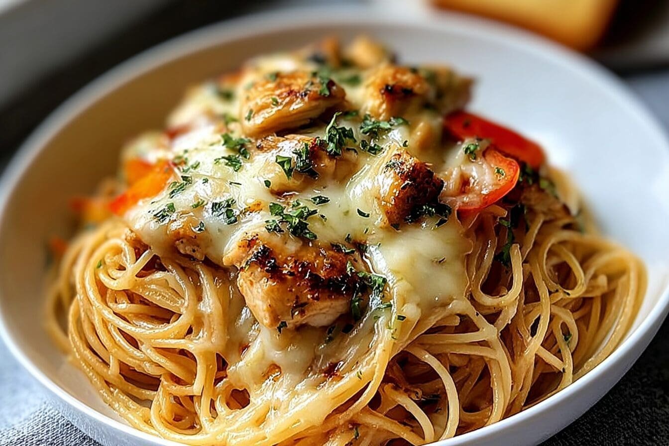 Cheesy Chicken Garlic Butter Roasted Veggie Spaghetti