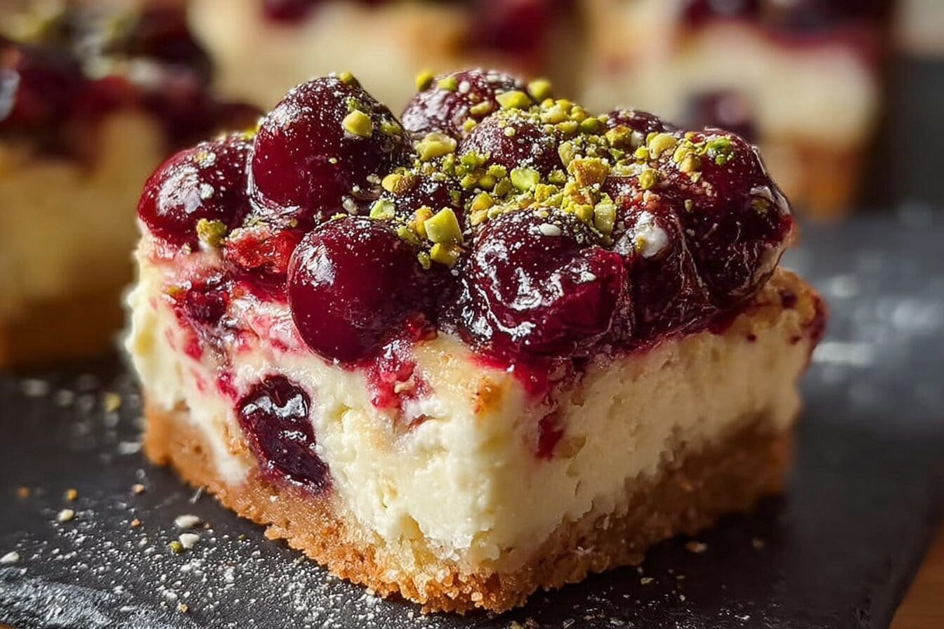 Cherry Pistachio Cheesecake Bars