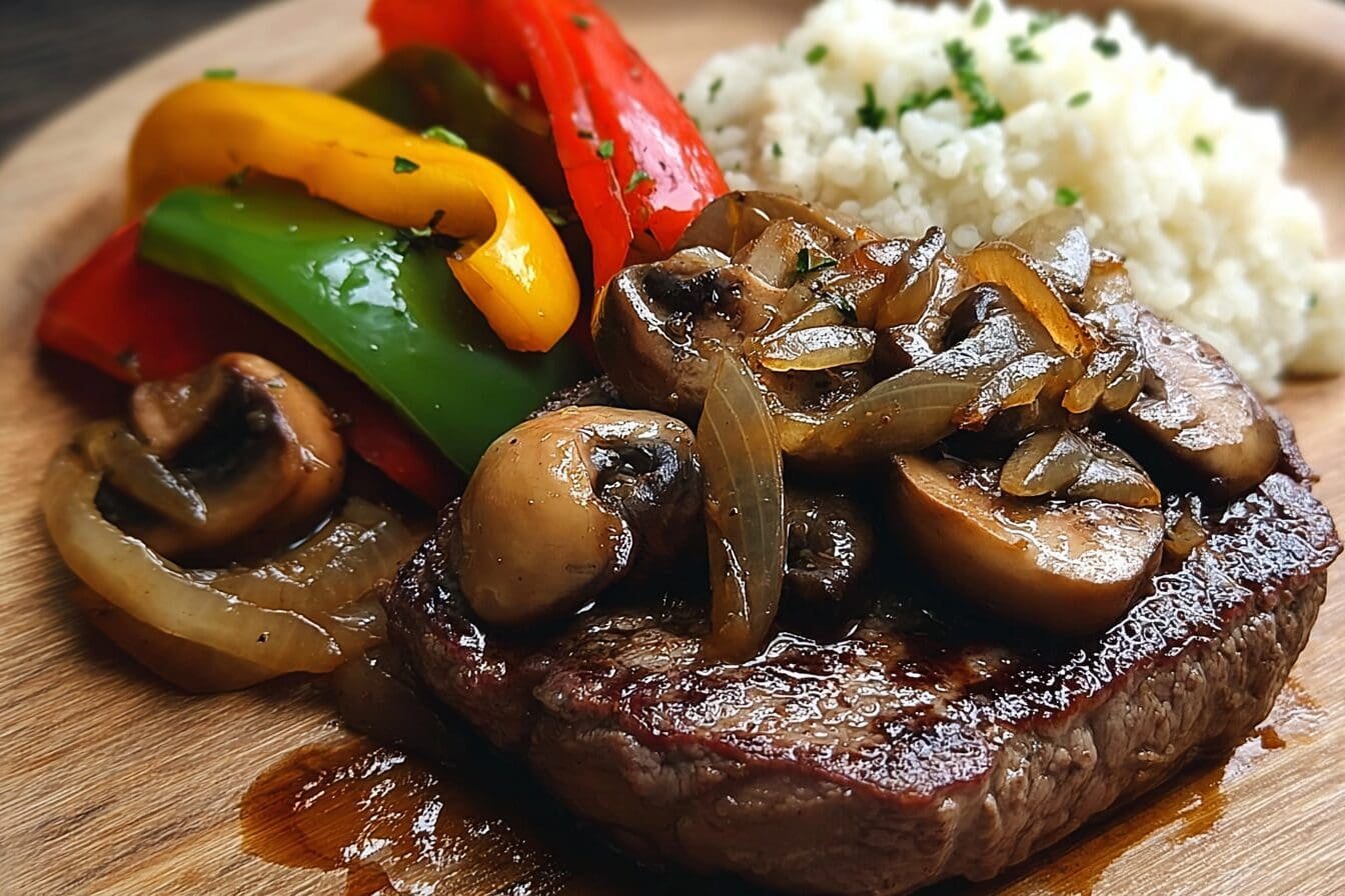Steak With Onion Mushroom Peppers
