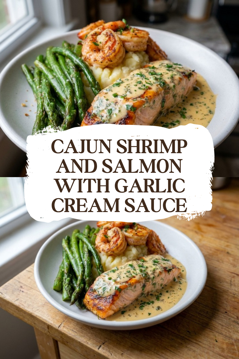 Cajun Shrimp And Salmon With Garlic Cream Sauce