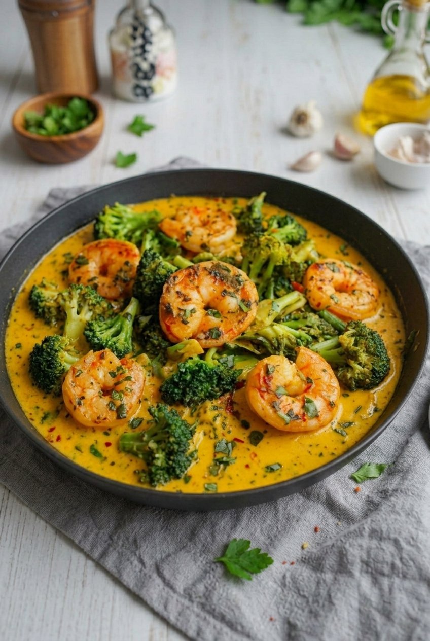 Creamy Spicy Shrimp With Broccoli