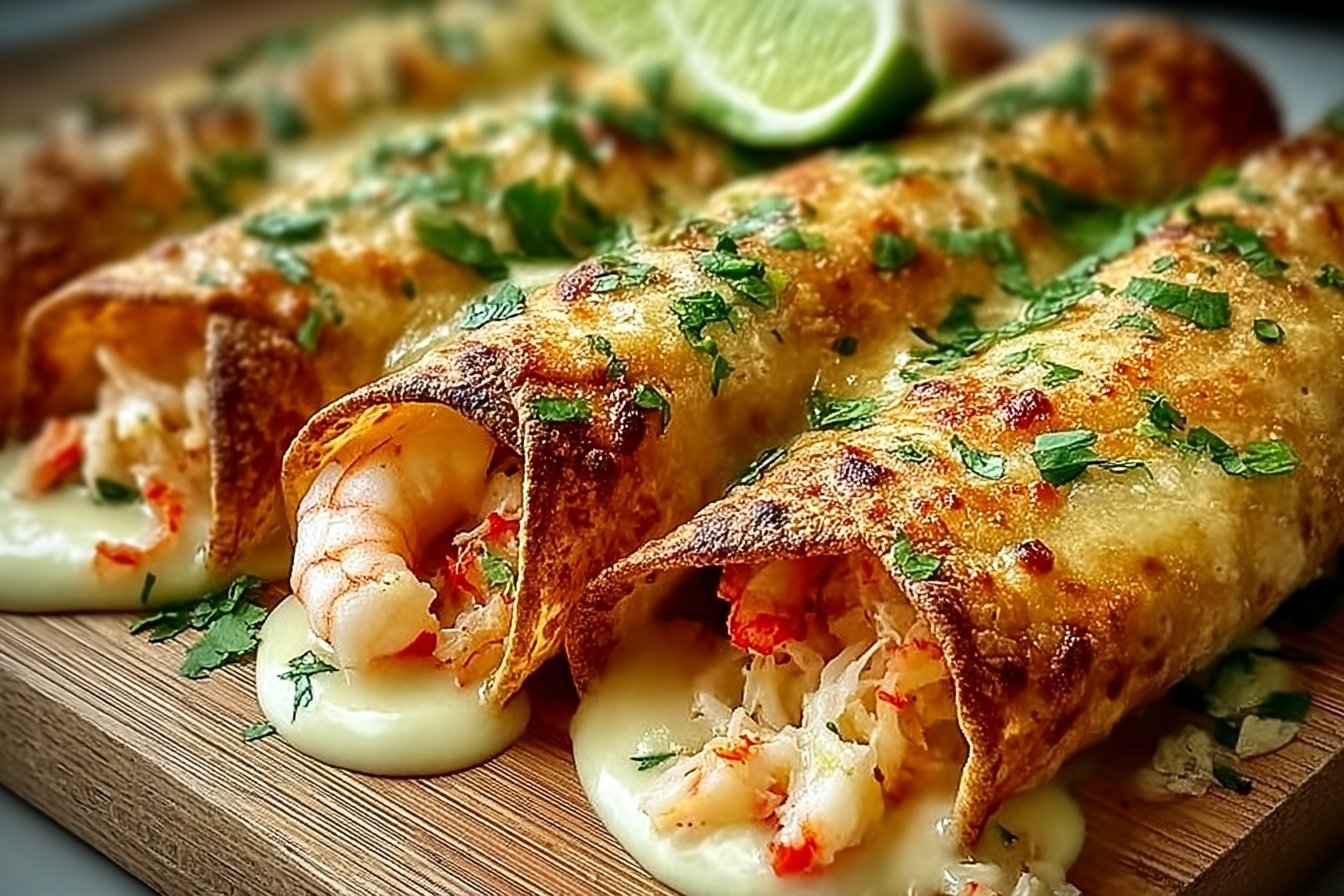 Crispy Crab And Shrimp Queso Taquitos Recipe