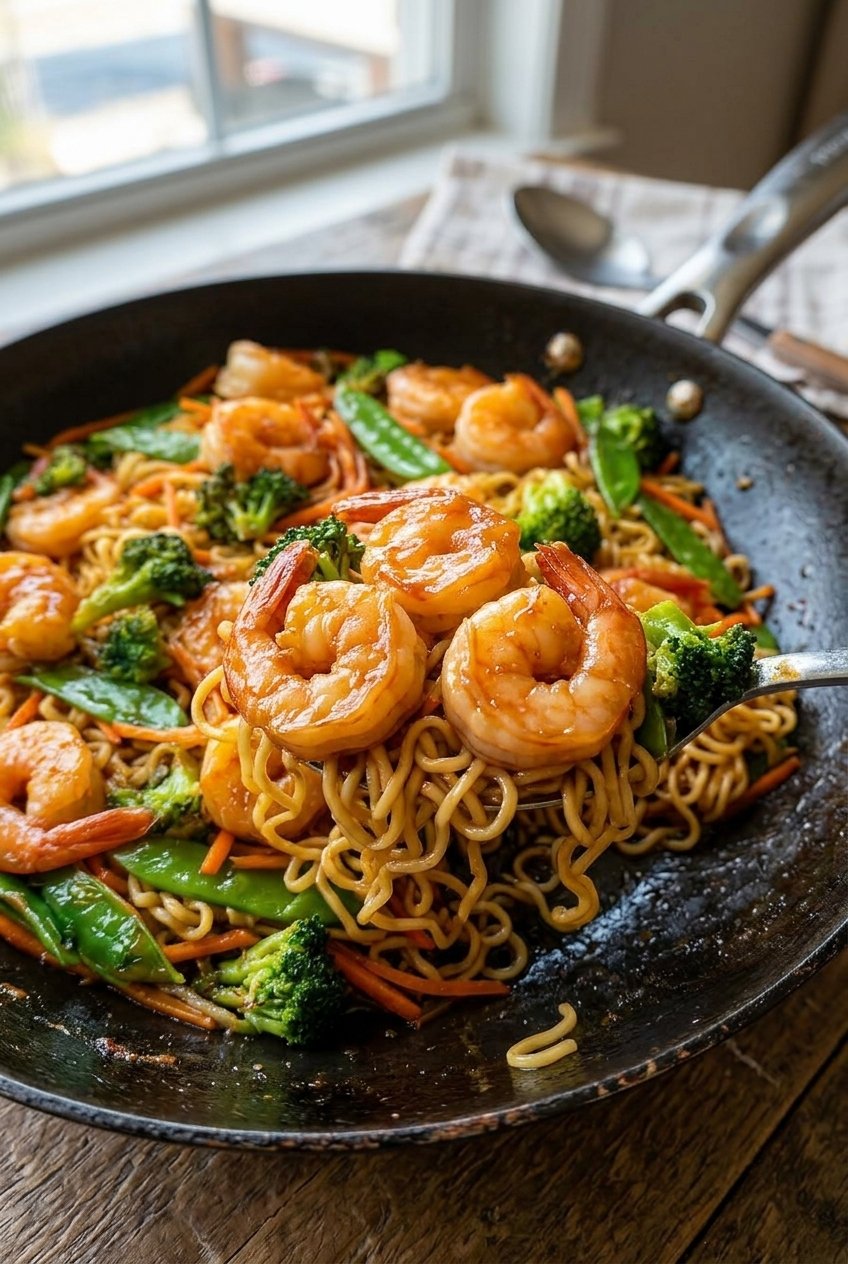 High Protein Shrimp Noodle Stir Fry Recipe