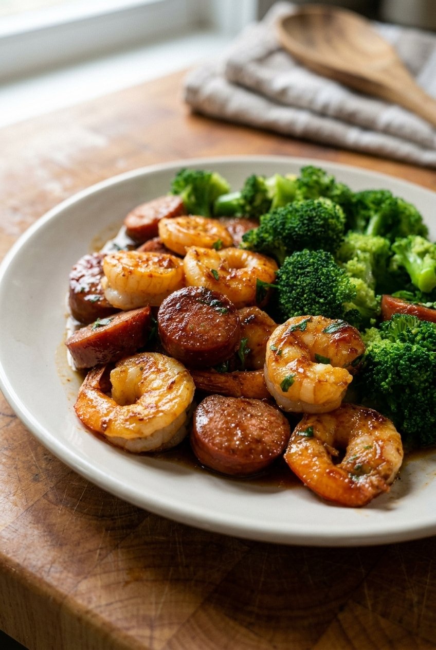 Honey Garlic Shrimp, Sausage, And Broccoli