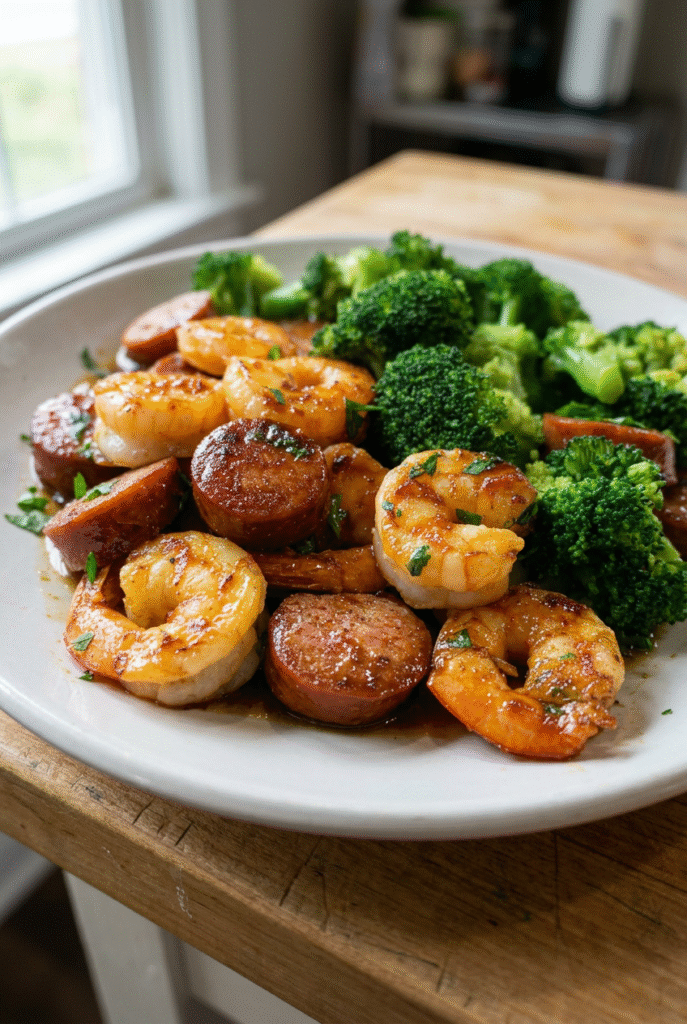 Honey Garlic Shrimp, Sausage, And Broccoli 94.png