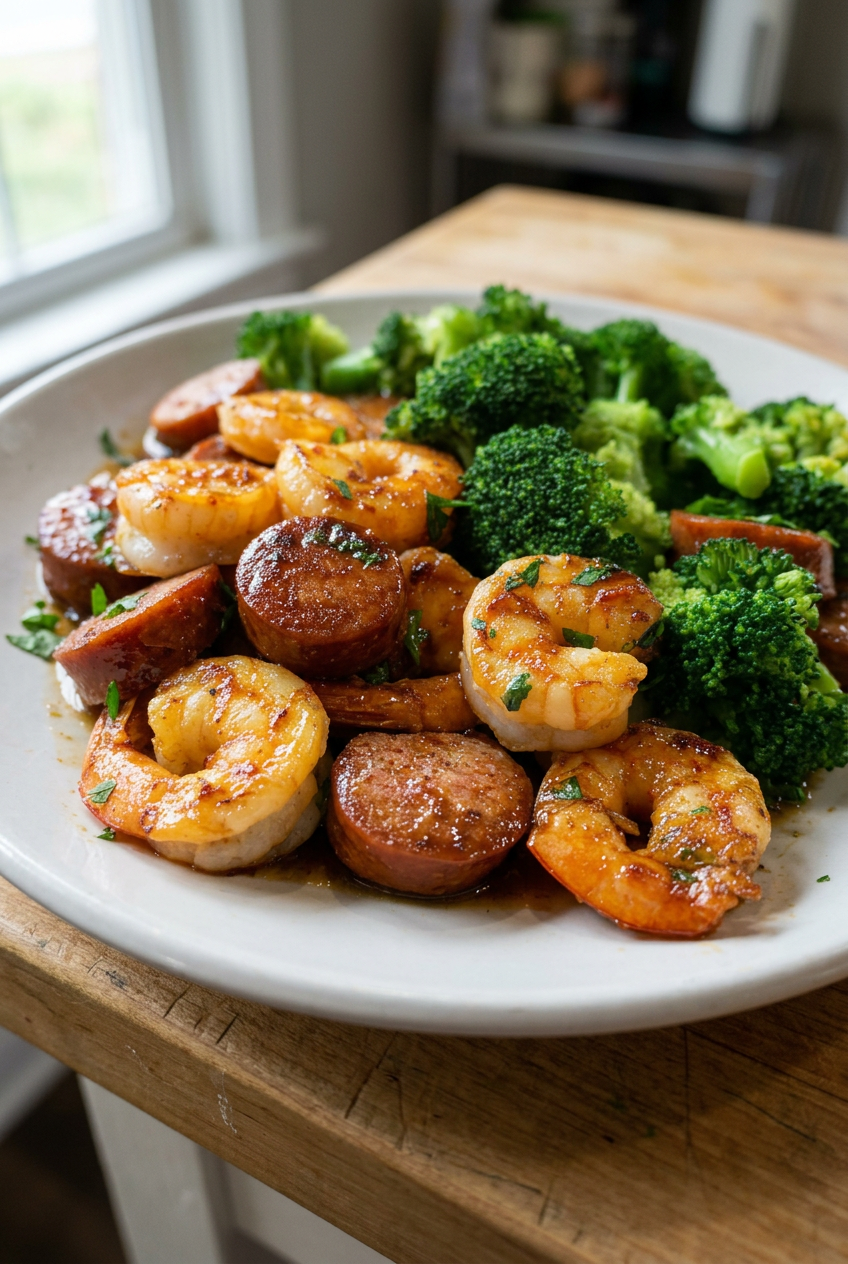 Honey Garlic Shrimp, Sausage, And Broccoli 94.png