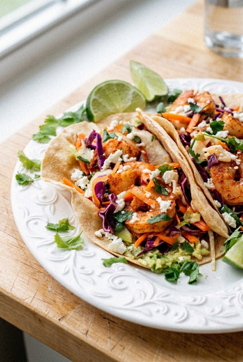 Spicy Shrimp Tacos With Cilantro Lime Slaw